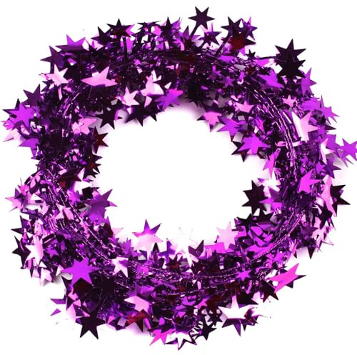Wambere 1 Stück Weihnachtsdeko Girlande Lametta Girlande 7,5m je Stück,Kleine Sterne Girlande Weihnachten Draht mit Sternen Deko,für Weihnachtsbaum Zuhause Hochzeit Party Festival Dekoration,Lila