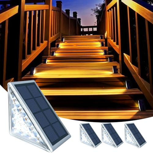 TOTHDATE 4er-Set Solar Treppenbeleuchtung Außen Warmweiß Licht, Solar Stufenleuchten Wegeleuchten IP67 Wasserdicht für Boden Veranda Dekor Hof Pfad Garten Gehwege