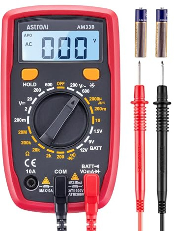 AstroAI Digital Multimeter Voltmeter Ohmmeter Ammeter Multi Tester Meter with Backlit LCD Electronic Test Meter Measures Voltage, Current, Resistance; Tests Continuity, Diode（Black）