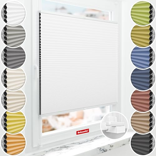 Schuette® Wabenplissee ohne Bohren ● Blackout x Honey ● Moonlight (Weiß) ● 50x230cm (Breite x Höhe) ● Suprafix Klemmhalter X ● 60 Sekunden Montage