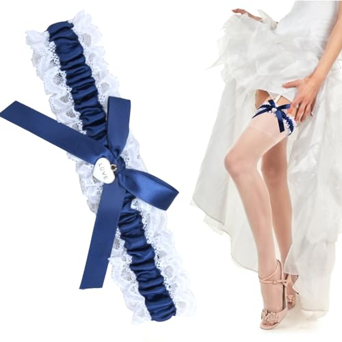 Brautstrumpfband, Blau Weisses Strumpfband für Hochzeit, Blaues Strumpfband Hochzeit,Braut Geschenk, Damen Spitze Bein Strumpfband, 35-60cm, Valentinstagsgeschenk Für Ihn