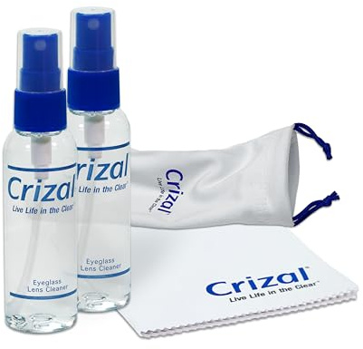 Crizal Glasögonlinsrengöringspaket, läkare rekommenderas för antireflekterande linser och beläggning, 57 ml krizal spray (2 flaskor) med mikrofiberduk och påse, 1-pack