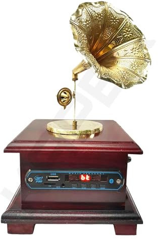 Orca International Co. Gramophone antique vintage Bluetooth haut-parleur (11,1 pouces) pour décoration de la maison lecteur de musique sans fil en laiton original avec AUX, port USB