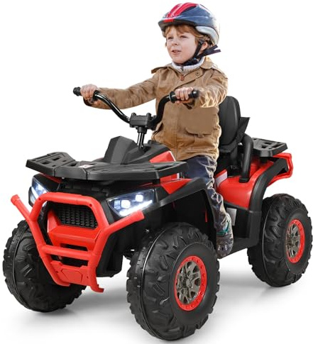 COSTWAY 12 V Quad Elettrico per Bambini, Auto Elettrica Cavalcabile con Luci LED e Musica, Velocità fino a 8 km/h, per Bambini 3+ anni (Rosso)