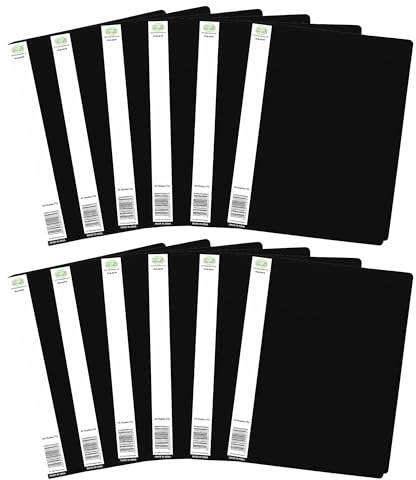 Eason Bros 12 Pack A4 Display Books – Black Presentation Folders with 20 Clear Pockets – Durable Plastic Document Organiser for Certificates, Reports, School, Office & Home Use