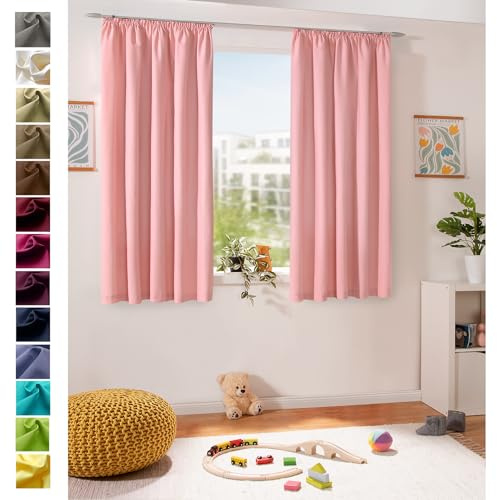 heimtexland ® Dekoschal Baumwolle Uni Blickdicht Vorhang Kräuselband Gardine Kinderzimmer Pastell Rosa HxB 150x135 Typ625