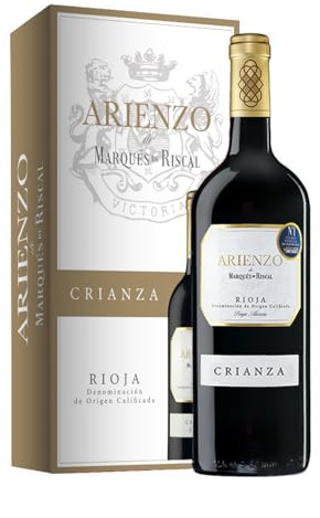 Arienzo de Marqués de Riscal, Vino tinto Crianza Denominación de Origen Calificada Rioja, Variedad Tempranillo, 18 meses en barrica - Estuche de cartón 1 botella Mágnum 1,5L