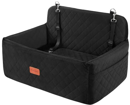 HEGGCOOE Dog Car Seat for Medium/Large Dogs, Up to 55 lbs or 2 Small Dogs, Detachable & Washable, Travel Dog Bed with 2 Safety Leashes & Storage Pockets, Black, 29.5L x 20W x 4.3H