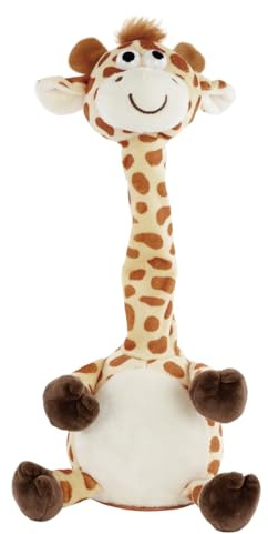 Idena 40362 - Plappertier Giraffe, ca. 32 cm, Plüschtier spricht alles in witziger Stimme nach und bewegt dabei den Hals, batteriebetrieben (Batterien nicht enthalten), Gelb-braun