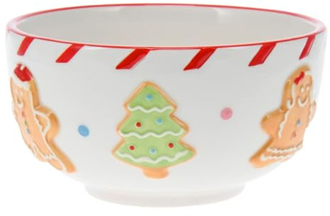 Carousel Home Ceramic Christmas Gingerbread Bowl | Festive Gingerbread Cookie Bowl Christmas Tableware | Perfect For Serving Snacks, Soups, or Desserts - 14cm