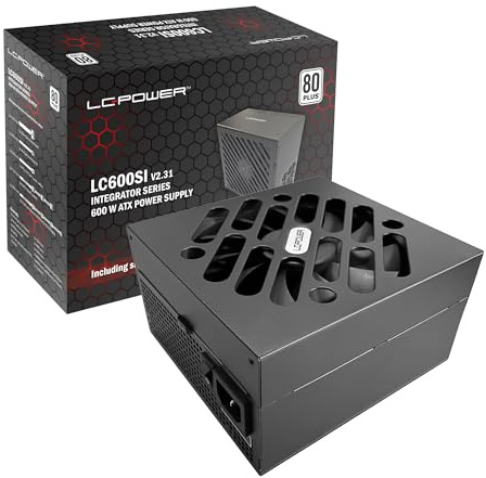 LC-POWER Integrator-Pro Serie - Fuente de Alimentación 600W ATX 2.31, 140mm Ventilador Silencioso, 80 Plus Standard, Protecciones Completas, 2 Años de Garantía (LC600SI V2.31)
