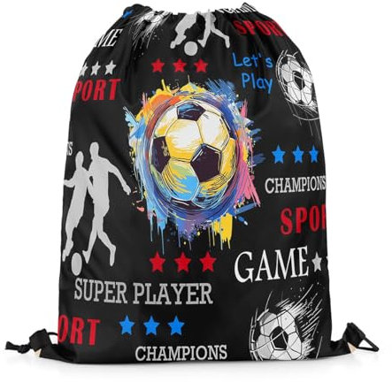 Rucksack Mit Kordelzug Fußball Sport Ballspiel Gymnastikbeutel wasserdichte Turnbeutel Verstellbar Stoffbeutel, Für Schule, Reisen, 36x42cm