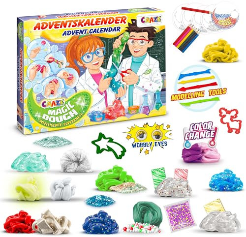 CRAZE Calendario De Adviento Con juguetes, Calendario Plastilina Mágica, Magic Dough, arcilla mágica y accesorios de modelado para niños, Calendario de Navidad, arcilla de modelado, cuenta Atrás