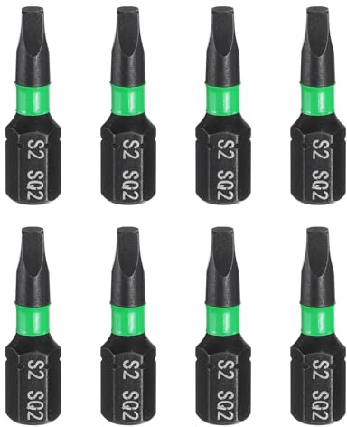 sourcing map 8pcs SQ2 Square Screwdriver Bit 1/4 Hex Shank 25mm/1 Length Magnetic 4 Point Head Hex Bits S2 Steel Screw Driver Bit Industrial Grade Electric Drill Bits