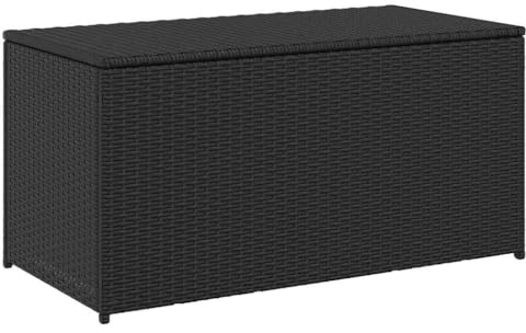 Myheimly Gartentruhe, Kissenbox Auflagenbox mit Deckel, Gartenbox Garten Aufbewahrungsbox mit wasserfestem Beutel, Spielzeugbox Gartenmöbel, Poly Rattan Gartentruhe Schwarz,100 x 50 x 50 cm