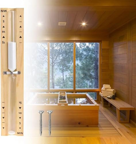 UOCAI Sanduhr Sauna Timing Zubehör Timer 15 Minuten, Küchentimer Hitzebeständig Sauna Sanduhr Uhr aus Holz Weiß Sand