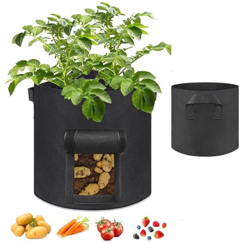 Potato Grow Bags, 2 Pack 10 Gallon with Windows Breathable Fabric and Handles Plant Vegetable Growing Bag, Planting Bags for Potato, Carrot,Vegetable and Fruits