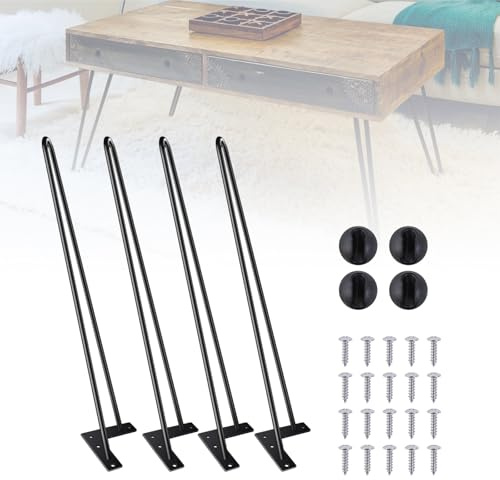 Xinng 4er-Set Haarnadel Tischbeine 40cm (2-Stange) – Hairpin Legs für Schreibtisch, Esstisch & Couchtisch – Stabile Metall Möbelfüße mit Bodenschoner & Schrauben – DIY Tischkufen
