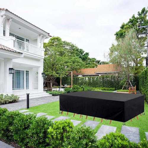 Gartenmöbel Abdeckung Wasserdicht, 350x250x114cm Oxford-Stoff Rechteckig Schutzhülle Tisch für Gartentisch Sitzgruppe, Winterfest Anti-UV Gartentische Schutzhülle für Balkonmöbel Möbelsets Lounge