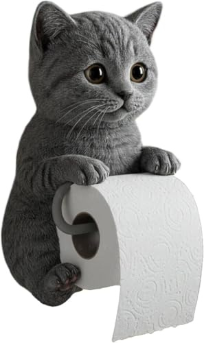 NULAOBA Toilettenpapierhalter Katze – Einzigartiger Katzen Papierhalter, Harz-Neuheit stehende Katzen Küchenrollhalter ohne Bohrung, Kätzchenstatue Gewebehalter für Wohnkultur (A)