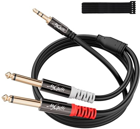 Mygatti 3,5mm TRS auf 2X6,35mm TS Mono Y Stereo-Audiokabel 2m,stecker auf stecker,OFC Kern,für Mixer,Recorder,Gitarre,Verstärker,Mikrofon,Laptop,CD-Player etc+5 Kabelbinder