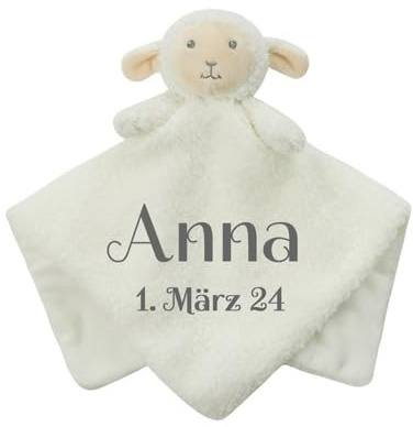 Wuff-Dogsworld Baby Kuscheltuch VIELE Modelle mit Namen Bestickt Geschenk Taufe Geburt Schmusetuch Schnuffeltuch Trösterchen Junge Mädchen (Lamm)