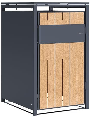 Axi Luke Cache Poubelle en Métal, Anthracite/Effet Bois - Abri Poubelle pour 1 Conteneur - Max. 240L - Abri Poubelle Extérieur avec Excellente Ventilation