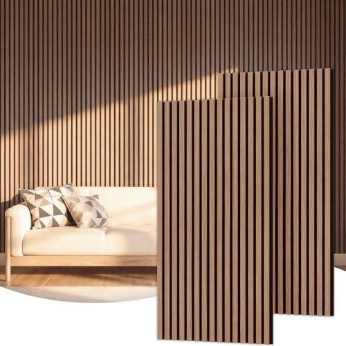 TONOR Wood Wall Panels for Interior Wall Decor, 2 Pack 47.2x23.6(15.5ft²) Wood Slat Acoustic Panels, Soundproof Wall Panels for Noise Cancelling and Decoration, Living Room, Bedroom, Office, Walnut