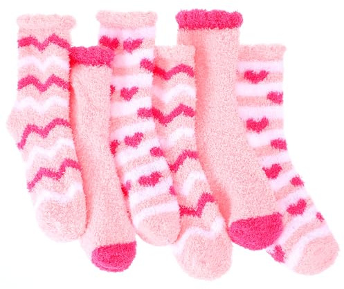 APLZGMG Lot de 3 paires de chaussettes douillettes pour femme - Chaussettes moelleuses en polaire corail - Chaussettes d'hiver chaudes - Élasticité - Chaussettes de nuit - Rayures roses - Pour l'hiver