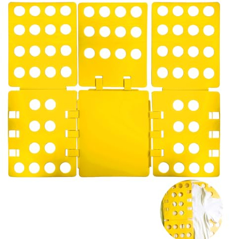 Planche de Pliage de Vêtements pour Enfants et Adultes – T-Shirt, Chemise, Pulls et Pantalons – Facile à Utiliser, Matériaux Durables et Design Compact pour un Rangement Optimal (Jaune)