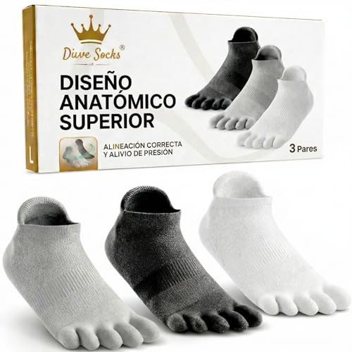 DIVER SOCKS Barefoot tåstrumpor för män och kvinnor (3 par) | Sport ankelstrumpor med tåavskiljare, Flerfärgad, 42-45 EU