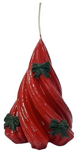 Cereria Di Giorgio - Candela a forma di Albero di Natale con Fiocchi Verdi in Cera - Colore Rosso - Altezza 13 cm - Idea Regalo Natale - Artigianale