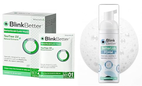 BetterLids Eyelid Wipes & Foam Cleanser Bundle – Daily Cleansing & Soothing Relief – Tea Tree Oil, Centella & Aloe – Gentle Care for Dry, Itchy, Sensitive Eyelids – 20 Wipes + 2 oz
