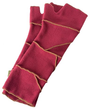 Vishes warme Patchwork Fleece Handstulpen mit farblich abgesetzten Nähten - Alternative Bekleidung