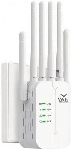 Répéteur WiFi 1200Mbps Puissant - Amplificateur de Signal 6 Antennes, Coupure 1000 m², 2 Ports LAN, 3 Modes (Repeteur/Routeur/AP) - WiFi Extender pour Maison & Bureau