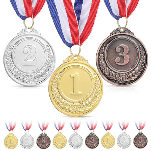 Gogogmee 12 Stück Medaillen aus Robustem Zinklegierung Metall Farben Gold Silber Kompakte mit Halteband für Sport Wettbewerbe Fußball Basketball Kindergeburtstag Partygeschenke