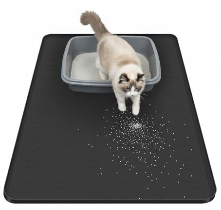 Mittimiya 86 x 56cm Katzenklo Matte Groß, Lebensmittelechtem Silikon Katzenstreu Matte, Wasserfest, Rutschfest & Leicht zu Reinigen Katzenstreumatte für Katzentoilette, Mehrkatzenhaushalte
