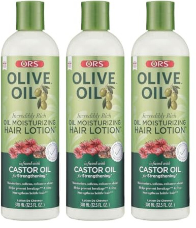 ORS Olive Oil Incredibly Rich Moisturizing Hair Lotion with Castor Oil for Strengthening 12.5 Ounces (Pack of 3)
