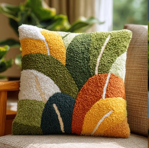 Taxpy Knüpfkissen Set Kreatives Knüpfen-Blatt Komplettset Mit Bunter Wolle -Diy Kissen Für Anfänger Knüpfset Für Erwachsene Oder Kinder Geschenke Sofadekoration 43 X 43 Cm