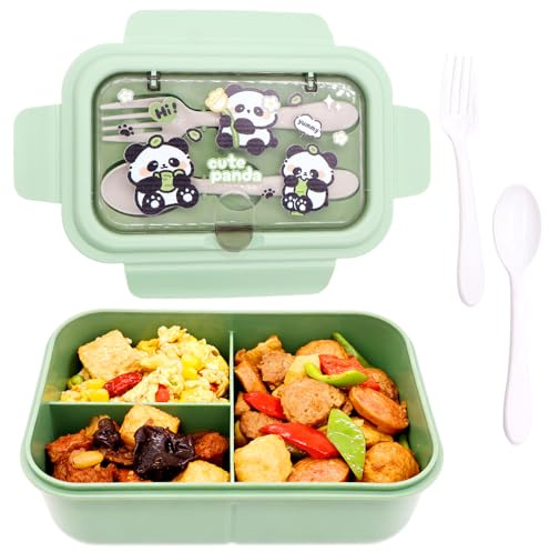 Panda Lunch Box, Bento box a prova di perdite, per bambini, insalata, con set di posate, portapranzo a strati, portabilità, snack, riutilizzabili, con scomparti, per scuola, picnic, viaggi