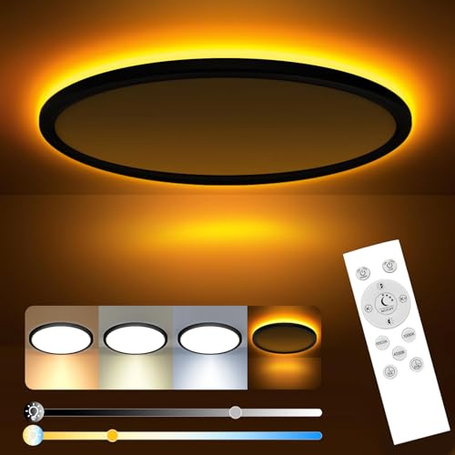 slochi 40CM LED Deckenleuchte, 36W 3600LM Deckenlampe Flach Dimmbar mit Fernbedienung, 1800K Nachtlicht Warm, 3000K-6500K, Ultra Dünn Schlafzimmer Lampe für Schlafzimme Wohnzimmer-Rund Schwarz