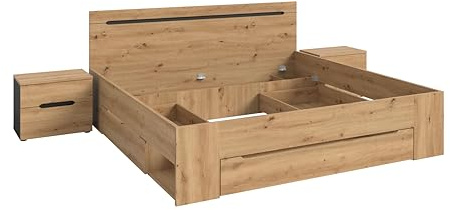 xonox.home – 3 TLG. Schlafzimmer-Set Canu in Artisan Eiche Nachbildung und Athrazit – Modernes Schlafzimmer mit viel Stauraum – funktional, elegant & langlebig