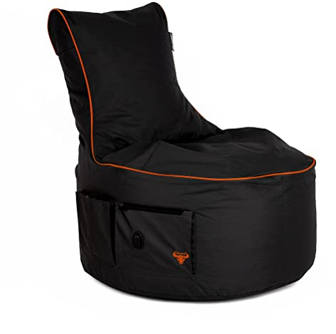 BuBiBag XXL Sitzsack Riesensitzsack 90x75x80cm – Gaming Sessel für Erwachsene & Kinder – Waschbar & mit EPS Füllung – Farbe (Schwarz - Neon Orange)