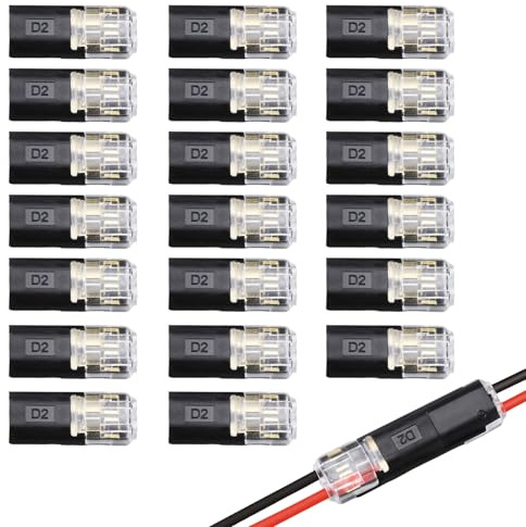 20 Pcs 2 Pin Low Voltage Wire Connectors No-Stripping Waterproof Push-Fit | Solderless design for small gauge wiring, ideal for LED strips & switches, tool-free fast fit for electrical projects