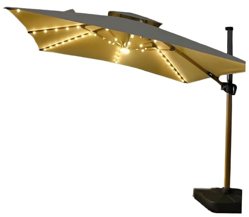 Stylish 2.5m Rectangular Cantilever Patio Umbrella - Crank & Tilt Outdoor Shade Parasol for Garden Balcony Deck - Khaki Color Perfect for Sun Protection