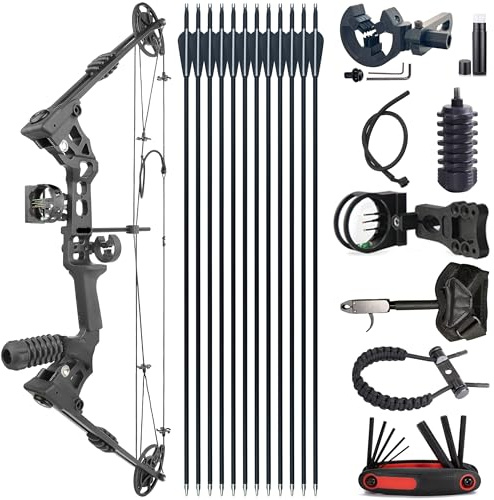 Compoundbogen-Komplettset für Erwachsene und Jugendliche, 24–30 Zoll Auszugslänge, 20–70 Pfund Zuggewicht, bis zu 310 fps (IBO), Keine Bogenpresse erforderlich, nur für Rechtshänder