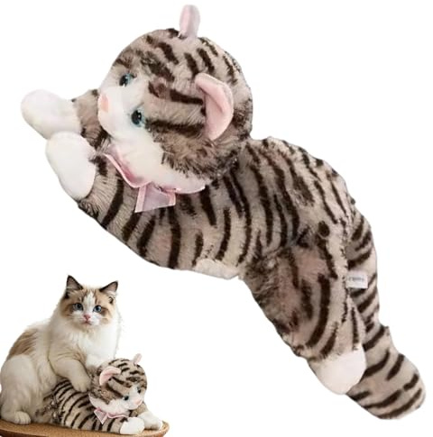Generico Plüschkatze, weiches und umarmbares Plüschtier mit Soundeffekt, lebensechte Katze, als Geschenk, Dekoration für Kinderzimmer