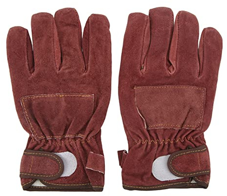 Hapivida Gants de Cuisson Résistants à la Chaleur, Gants de Protection Ignifuges Anti Brûlure pour Barbecue Grill, Paire de Mitaines de Four en Cuir et Fibre Polyester (Bourgogne)