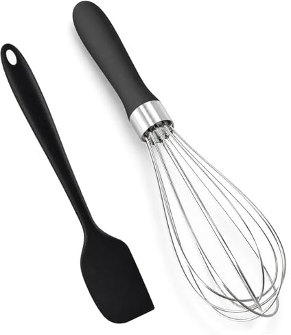 Balloon Whisk Stainless Steel Heavy Duty Manual Kitchen Egg Whisk with Non-Slip Handle Metal Hand Whisk with Silicone Spatula for Cooking Whipping Blending Beating Stirring
