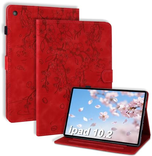 LSPCASA Custodia per iPad 9a/8a/7a generazione da 10,2 pollici 2021/2020/2019, in pelle PU, con funzione di supporto, portapenne, per iPad 10.2, rosso